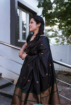 DEIANA'S Beautiful Designer Golden zari Soft Lichi Silk Saree - Black | Grocsy