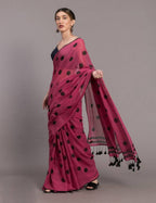 Suta Pink Black Polka Printed Pure Cotton Saree | Grocsy