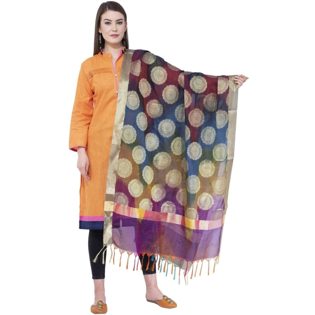 A R Silk Women's Zari Embroidery With Rainbow Colour Vanarsi Silk Rainbow Multi Dupattas aMulti Colourd Chunnis | Grocsy