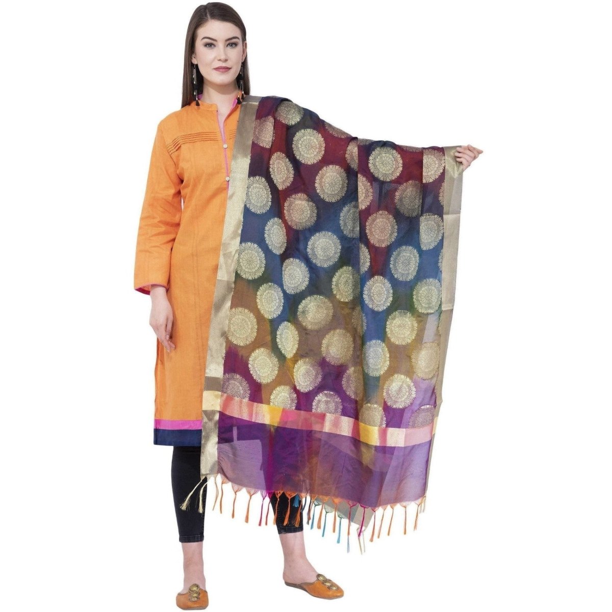 A R Silk Women's Zari Embroidery With Rainbow Colour Vanarsi Silk Rainbow Multi Dupattas aMulti Colourd Chunnis | Grocsy
