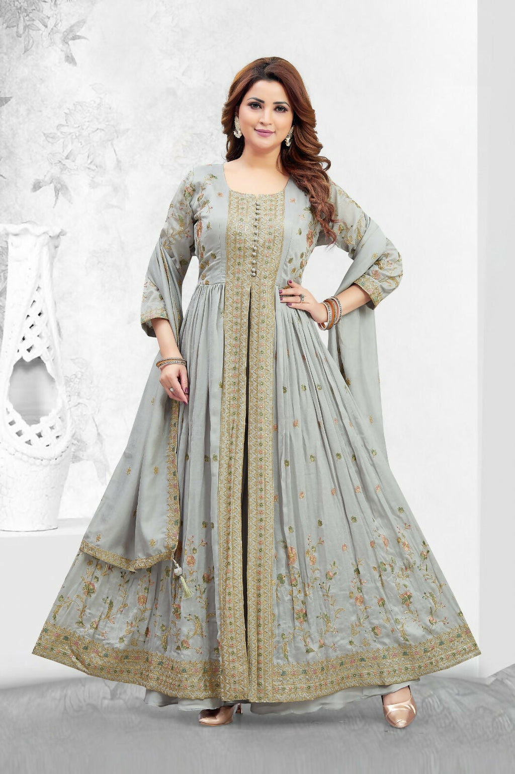 Joban Fashion Muslin Silk Grey Color Kurta Set | Grocsy