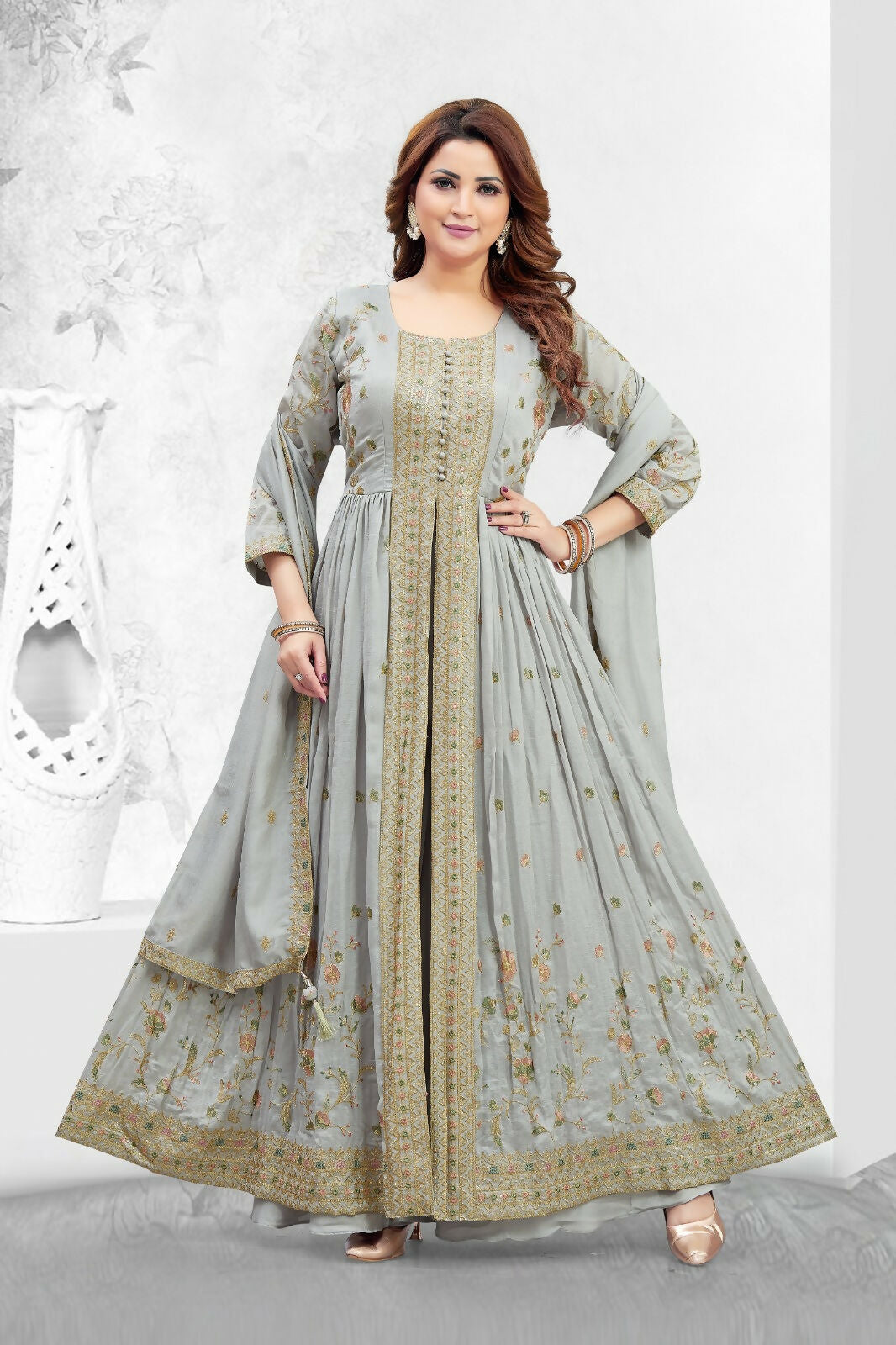 Joban Fashion Muslin Silk Grey Color Kurta Set | Grocsy