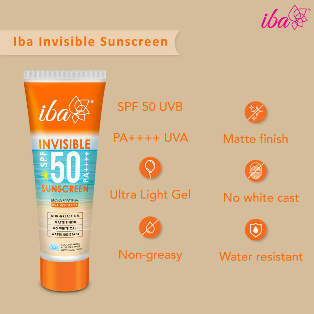 Iba Invisible SPF 50 Pa++++ Sunscreen For All Skin Types Gel Based Oil Free Matte | Grocsy