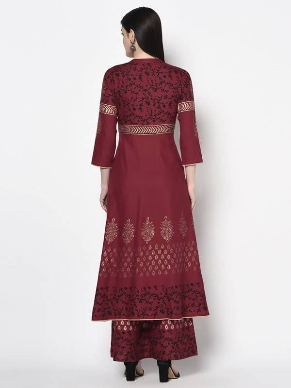 Aniyah Rayon Maroon Color Block Print Anarkali kurta (AN-182K) | Grocsy
