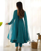 Lehenga Mart Designer Anarkali Suit With Kurta, Pant, Dupatta For Women-Rama | Grocsy
