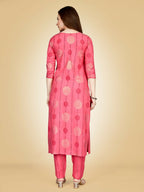 Jyoti Fashion Women's Pink Viscose Rayon Embroidered Kurta Pant Set | Grocsy