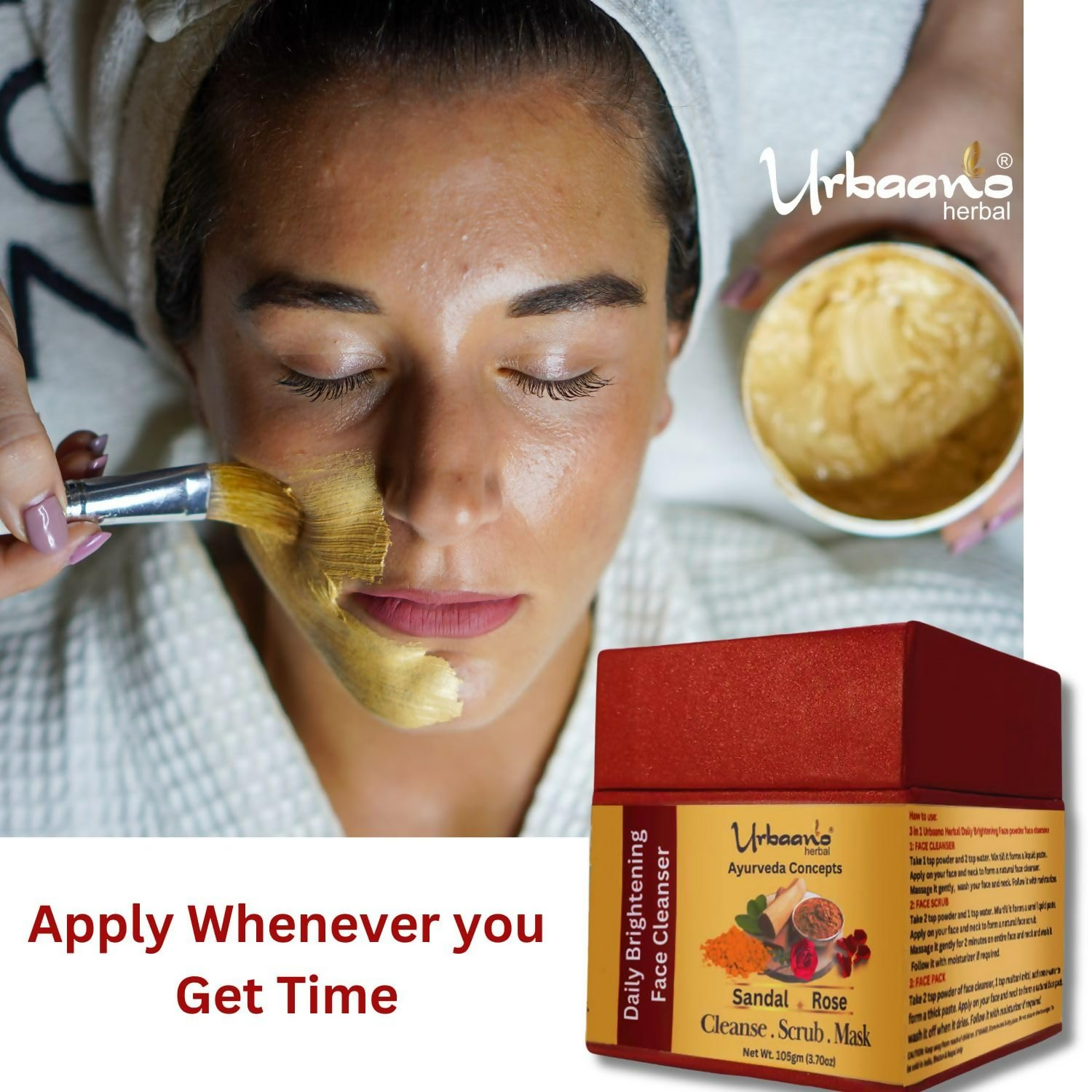Urbaano Herbal Ayurveda Concepts Face Brightening Cleanser, Scrub, Mask 3-in-1 Instant Glow | Grocsy