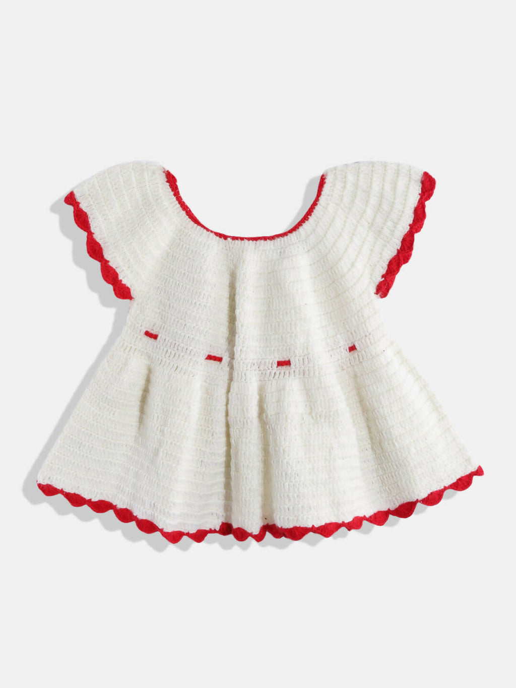Chutput Kids Woollen Hand Knitted Full Sleeves Rosette Work Dress For Baby Girls - White | Grocsy