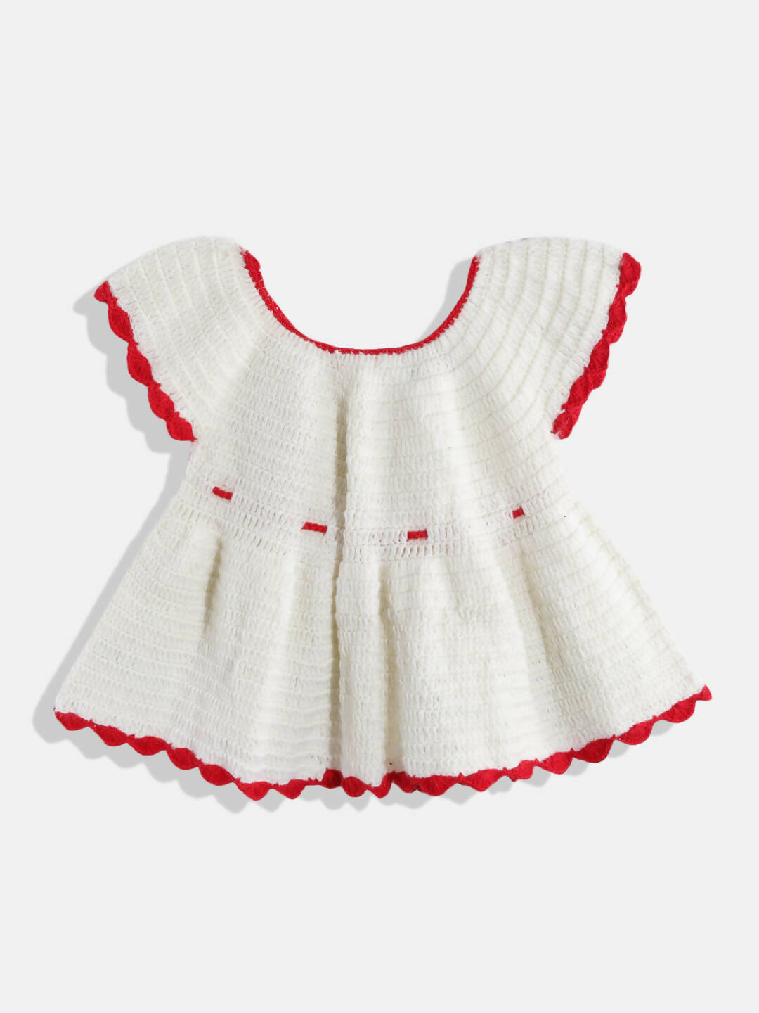 Chutput Kids Woollen Hand Knitted Full Sleeves Rosette Work Dress For Baby Girls - White | Grocsy