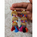MS Fashion India Traditional Gold Color Multicolor Pearls And Silk Threads Jhumka Earrings | Grocsy