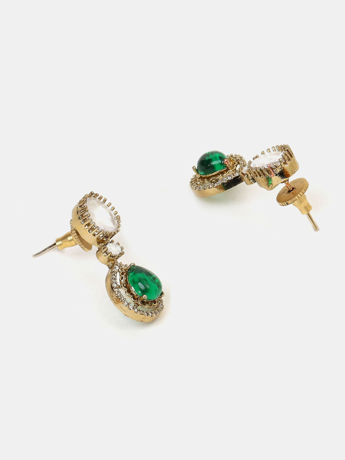 Ruby Raang Green Stone Kundan Work Necklace And Matching Earrings | Grocsy