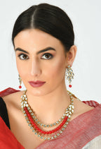 Mominos Fashion Johar Kamal Handicraft Finish White & Red Pearls Choker For Women (White/Red) | Grocsy