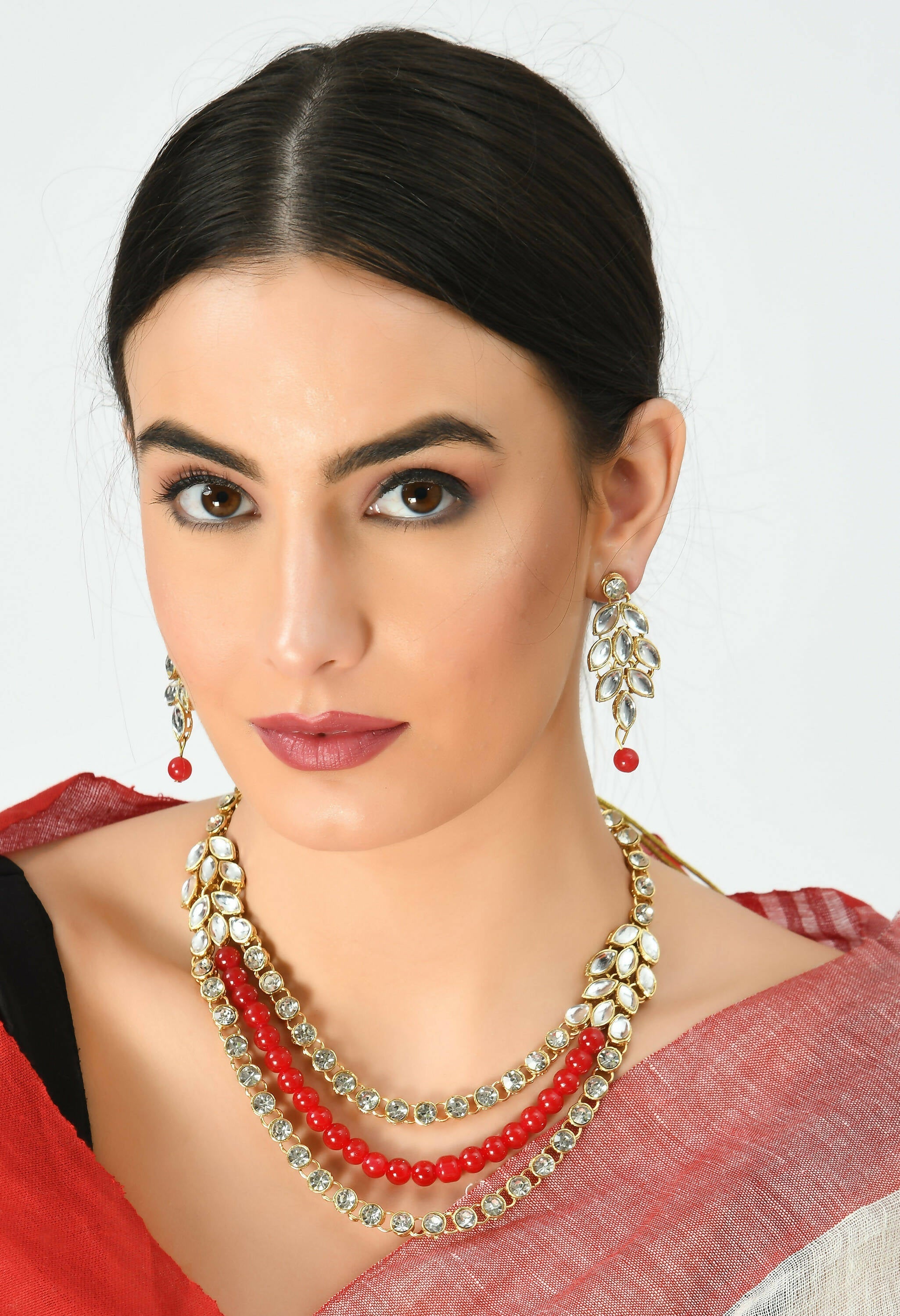 Mominos Fashion Johar Kamal Handicraft Finish White & Red Pearls Choker For Women (White/Red) | Grocsy