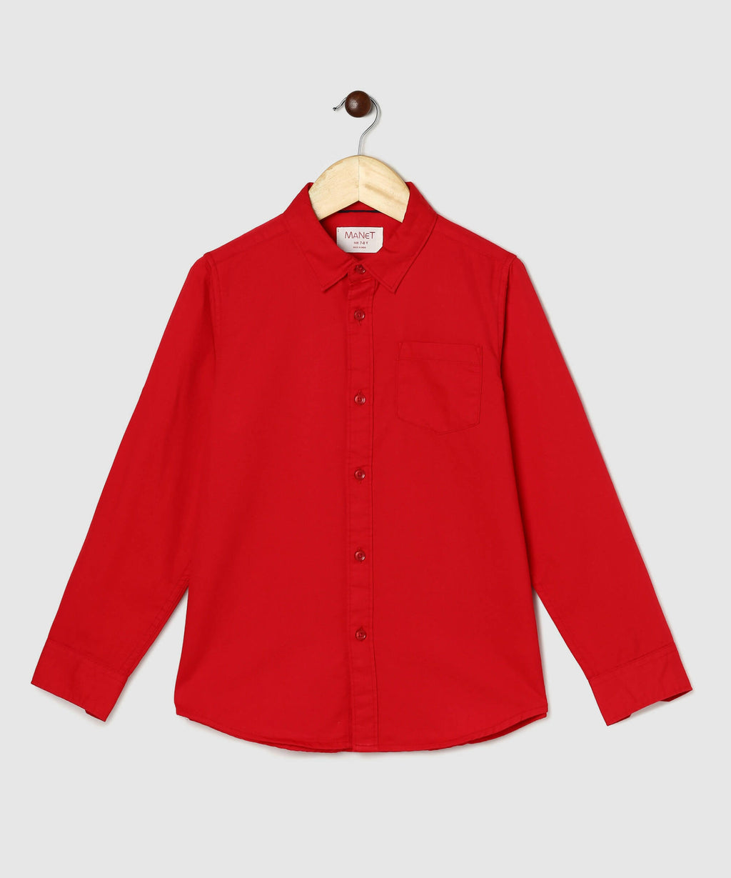 Manet Boys Full Sleeves Solid Shirt - Red | Grocsy