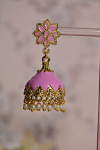 Pink Enamel Small Jhumki Earrings By House of Ree - Swadesiicart