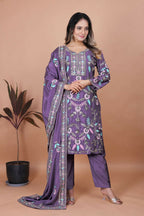 Teeya Creation Lavender Chinon Embroidery Work Party Wear Salwar Suit | Grocsy