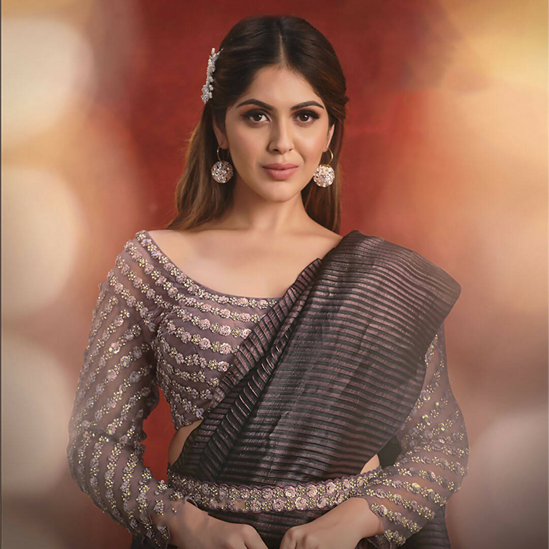 Lavender Banarasi Crush Silk Sequence Thread & Stone Work/ Texture Pallu Saree - Mohmanthan Kimiya | Grocsy