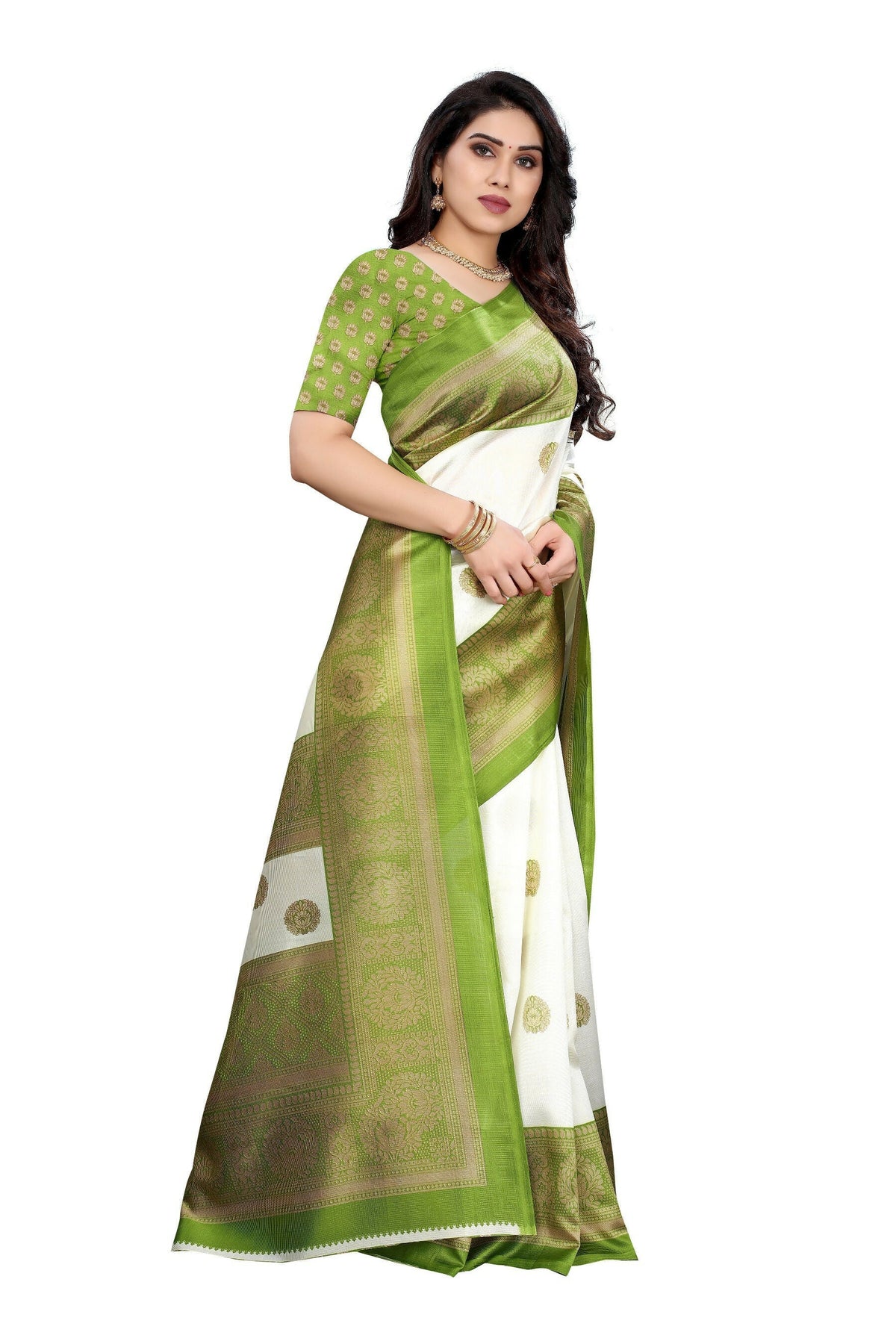 Vamika Green Printed Art Silk Saree | Grocsy