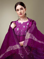 Jyoti Fashion Women's Purple Cotton Blend Embroidery & Fancy Lace work Kurta with Trouser & Dupatta | Grocsy