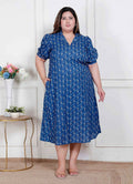 Miravan Plus Size Womens Floral Print Collar-Neck Puff Sleeves A-Line Maxi Dress | Grocsy