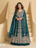 Anaita Teal Chinon Readymade Anarkali Lehenga with Heavy Embroidery Work | Grocsy