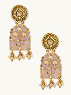 Nuyug 22K Gold-Plated Pearl Beaded Strings Floral Motifs Enamel Pendant Necklace Set | Grocsy