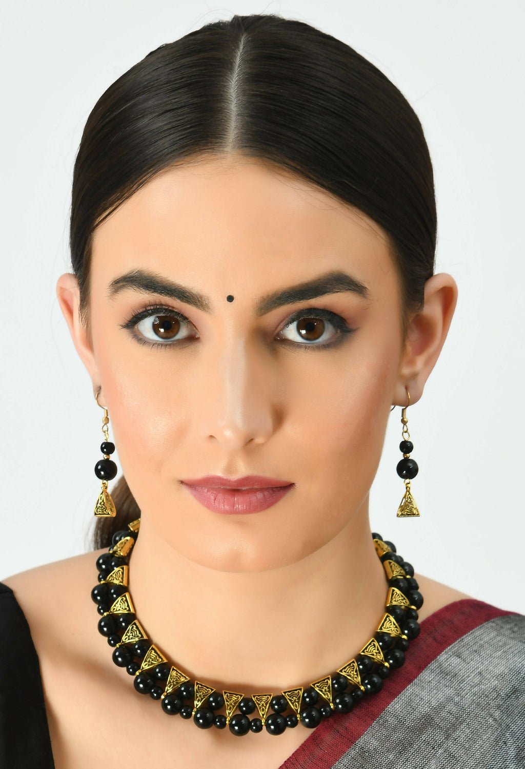 Mominos Fashion Johar Kamal Gold-Polished Brass Finish Pearls Work Choker For Women (Black) | Grocsy