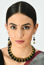Mominos Fashion Johar Kamal Gold-Polished Brass Finish Pearls Work Choker For Women (Black) | Grocsy