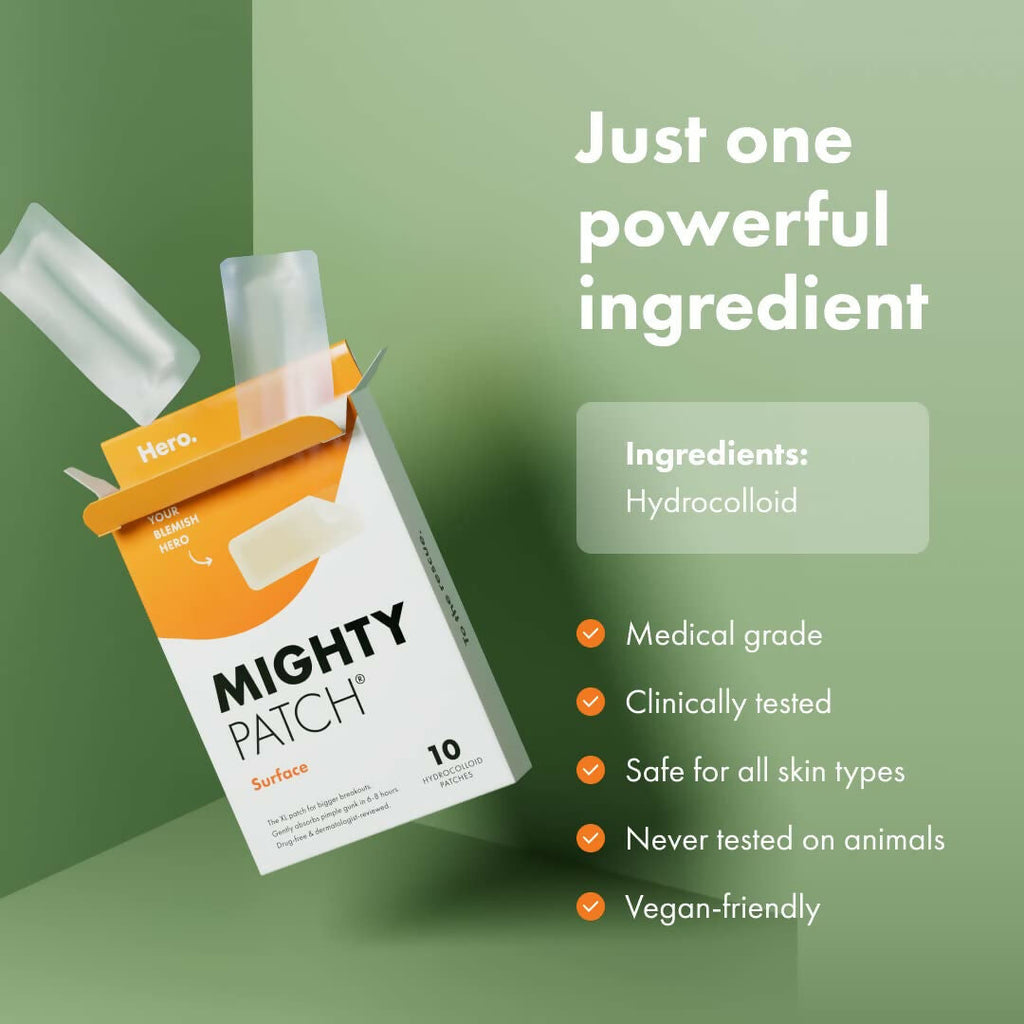 Mighty Patch Surface - Hydrocolloid Large Acne Pimple Patches Spot Treatment for Body and Larger Breakouts on Cheek, Forehead, Chin | Grocsy