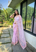 Vamsee Zoya Lavender Organza Silk Saree | Grocsy
