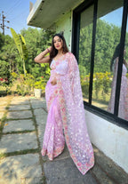 Vamsee Zoya Lavender Organza Silk Saree | Grocsy