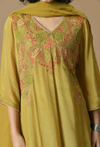 Joban Fashion Mehendi Chinnon Kurta Set | Grocsy