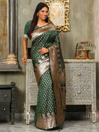 Shree Shyam Fashion Banarasi Silk Dark Green Saree | Grocsy