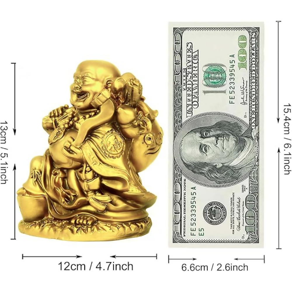 Tied Ribbons Decorative Good Plated Luck Laughing Buddha Idol Statue Showpiece | Grocsy