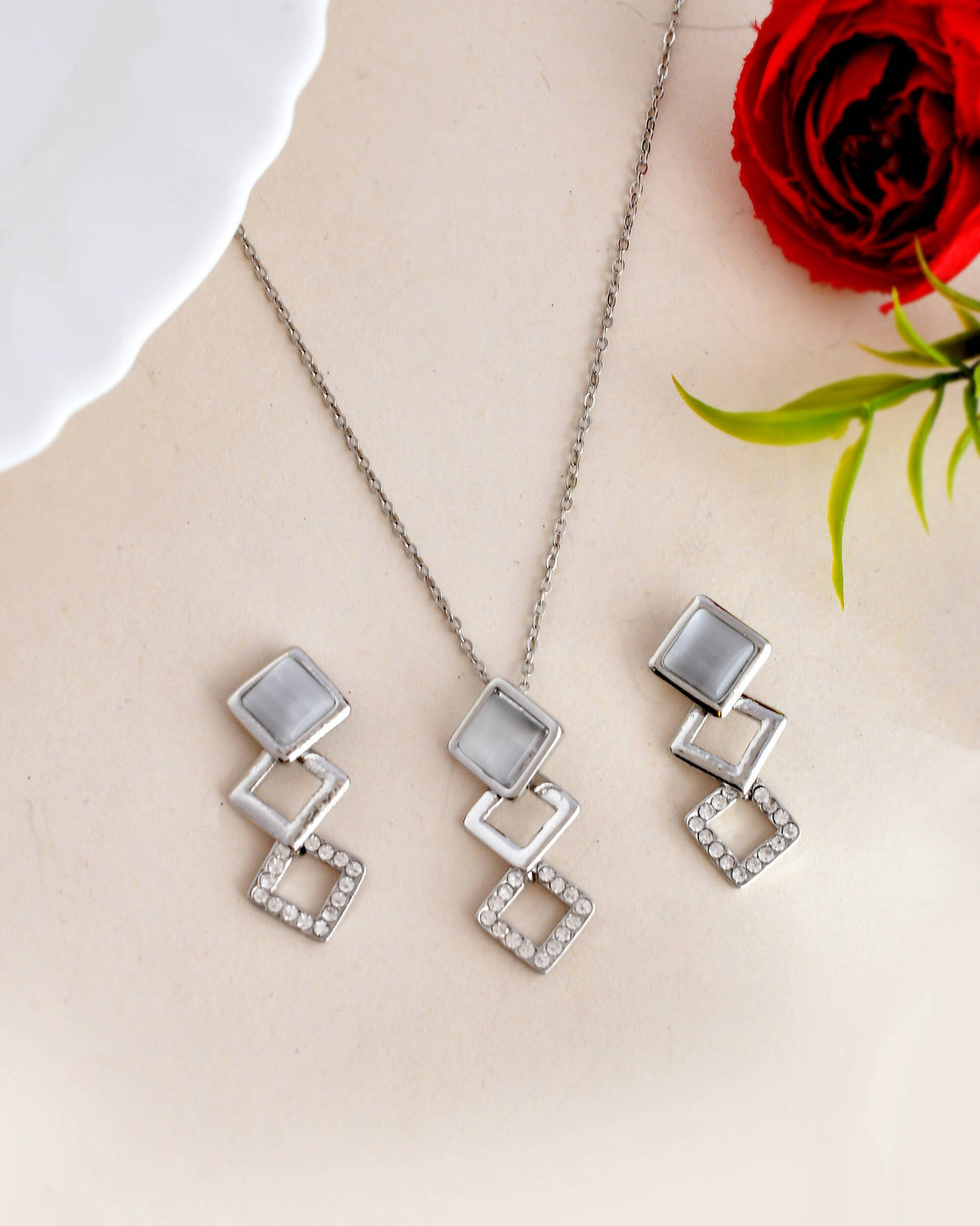 VOJ Stainless Steel Silver Silver Jewellery Set (Pack of 2) | Grocsy