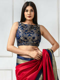 Amodini Designer Studio Women's Banarsi Brocade Sleeveless Blue Blouse | Grocsy