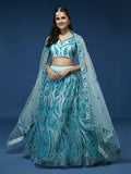 House of Panchhi Seagreen Net Sequins Embroidered Lehenga & Blouse with Dupatta | Grocsy
