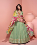 Anaita Green Shimmer Stitched Anarkali Suit with Sequins Embroidery Foil Stitch Work | Grocsy