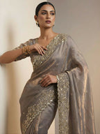 Joban Fashion Beige Fandy Satin Silk Party Wear Sarees | Grocsy