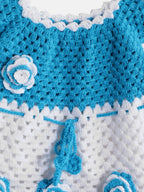Chutput Kids Woollen Hand Knitted Full Sleeves Rose Work Dress For Baby Girls - White | Grocsy