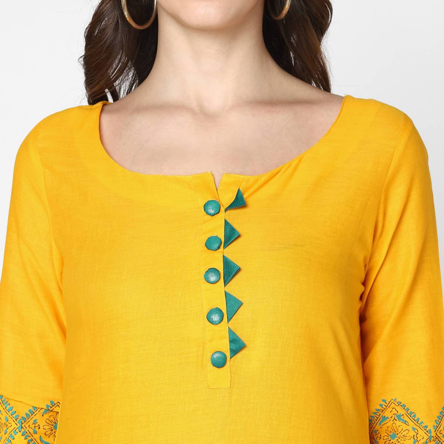 Cheera Hand Block Print Mustard Straight Kurta (MAAI-052K) | Grocsy