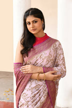 Joban Fashion Pastel Lilac Crepe Chiffon Pure Handloom Banarasi Silk Saree | Grocsy