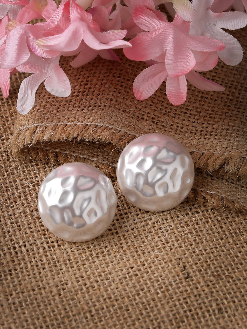 NVR Women's White Color Moon Stud Earrings | Grocsy