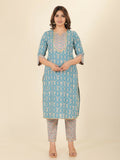 Aramya Straight Soft Cotton Floral Print Women's Kurta Set - Green | Grocsy