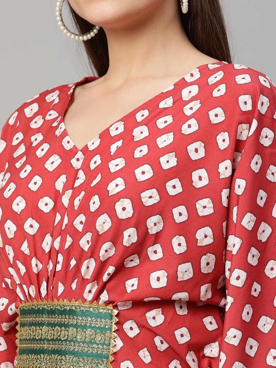 Ahalyaa Women Maroon Crepe Digital Printed Flared Sleeve Kaftan Kurta | Grocsy