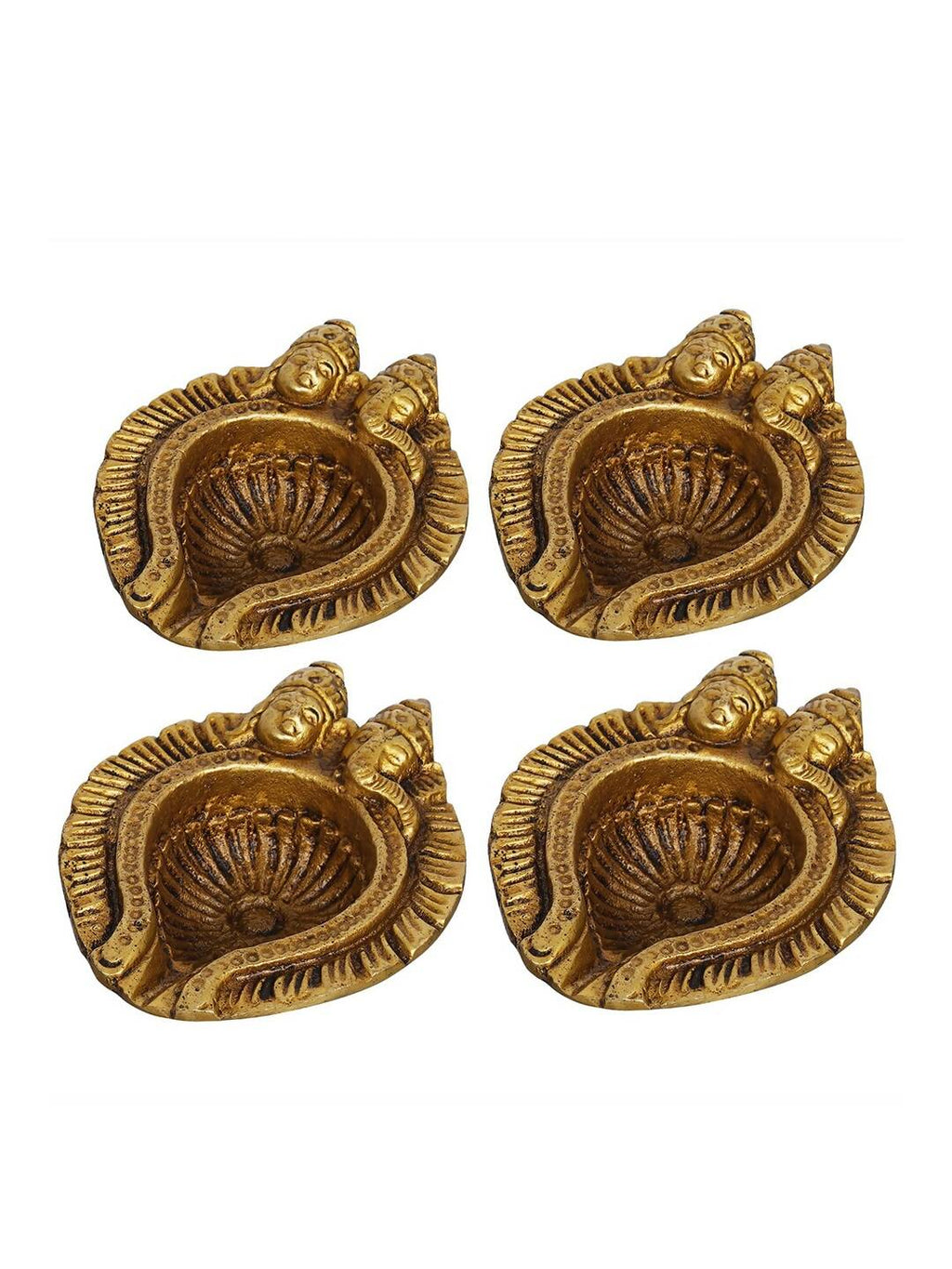 eCraftIndia 4 Pieces Beige Lakshmi & Lord Ganesha Diyas | Grocsy