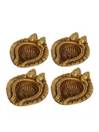 eCraftIndia 4 Pieces Beige Lakshmi & Lord Ganesha Diyas | Grocsy