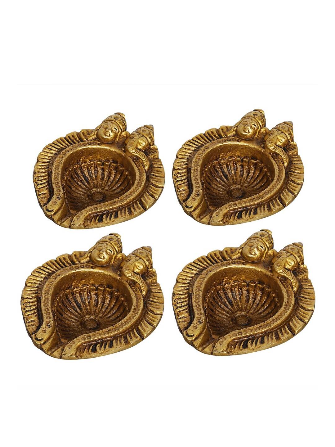 eCraftIndia 4 Pieces Beige Lakshmi & Lord Ganesha Diyas | Grocsy