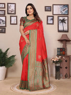 Joban Fashion Banarasi Red Small Butti Soft Silk Saree | Grocsy