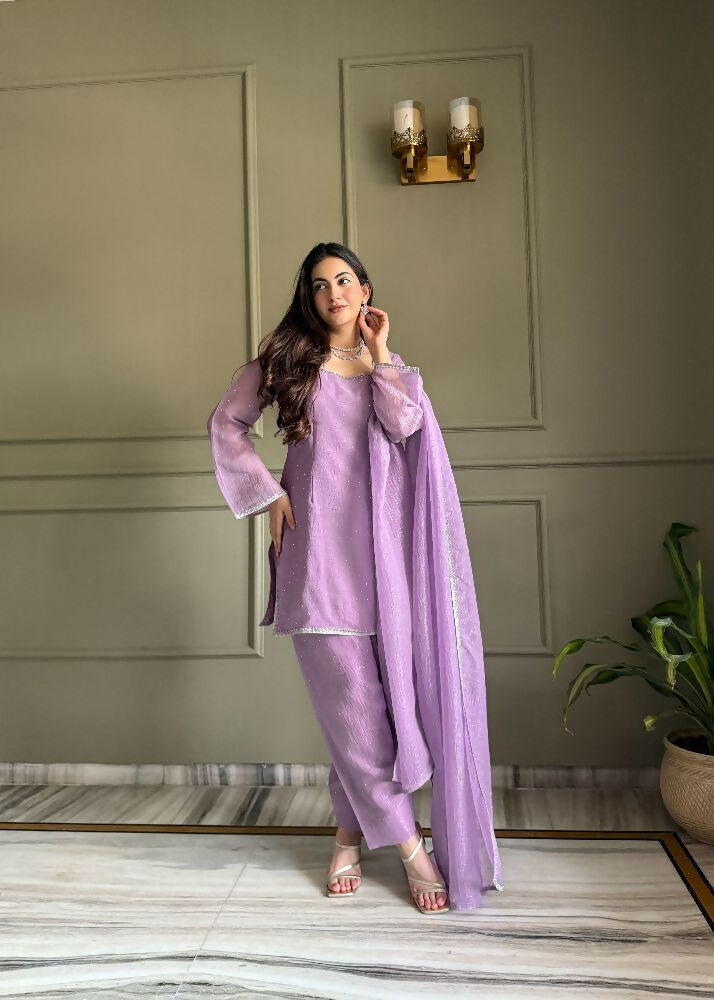 Teeya Creation Lavender Color Crunchy Silk Party Wear Salwar Suit | Grocsy